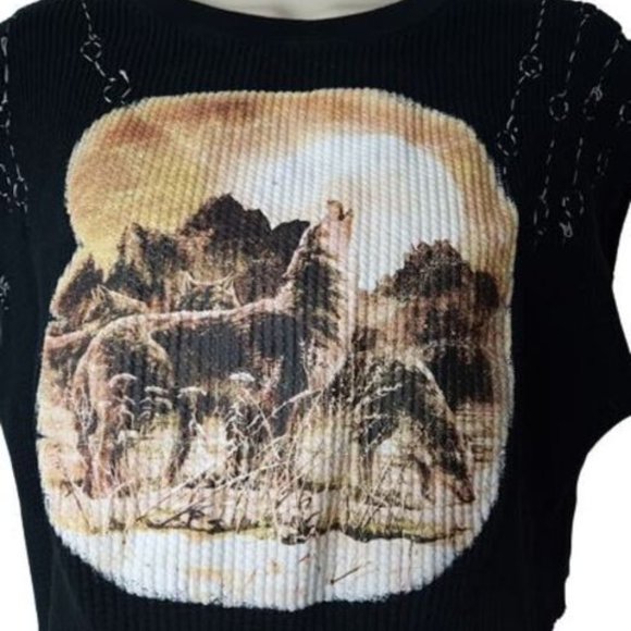 Modified Forever21 Howling Wolf Graphic Cropped Thermal Tee - Picture 2 of 4
